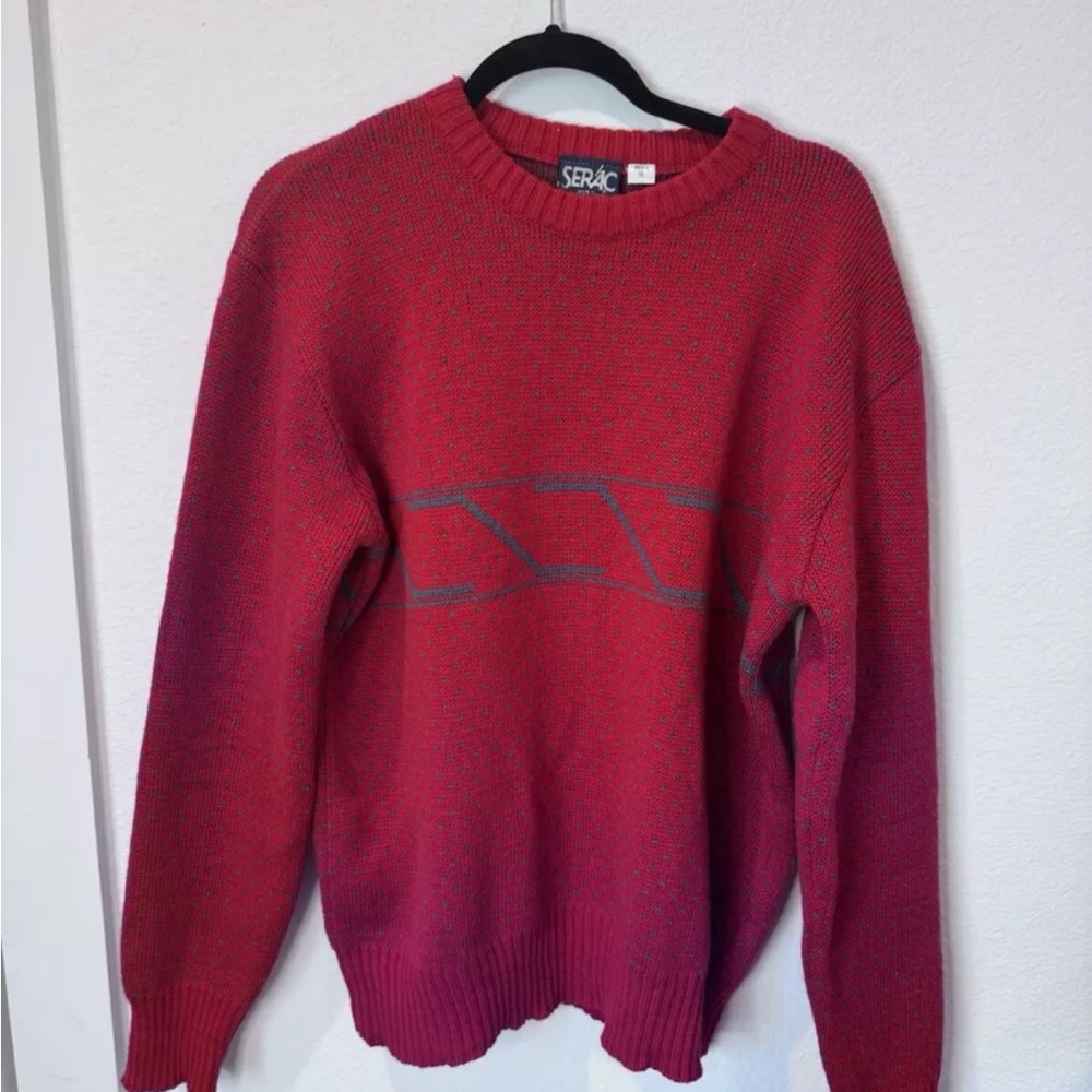 Serac Red Sweater Ski Wool Men XL apres ski